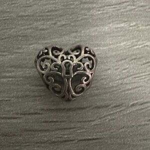 Heart Shaped Filigree Metal Charm - Silver Tone